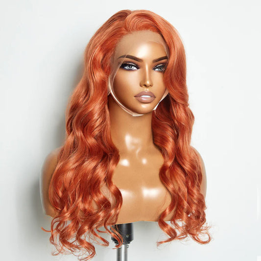 Glueless - 24 Inches Ginger 13"x4" Lace Front Body Wavy Wig Pre-Plucked Free Part 150% Density-100% Human Hair
