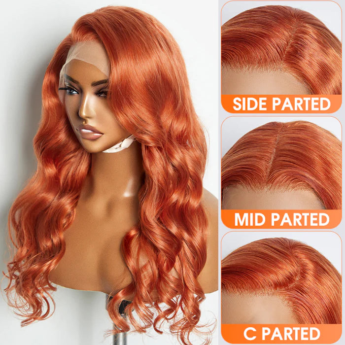 Glueless - 24 Inches Ginger 13"x4" Lace Front Body Wavy Wig Pre-Plucked Free Part 150% Density-100% Human Hair