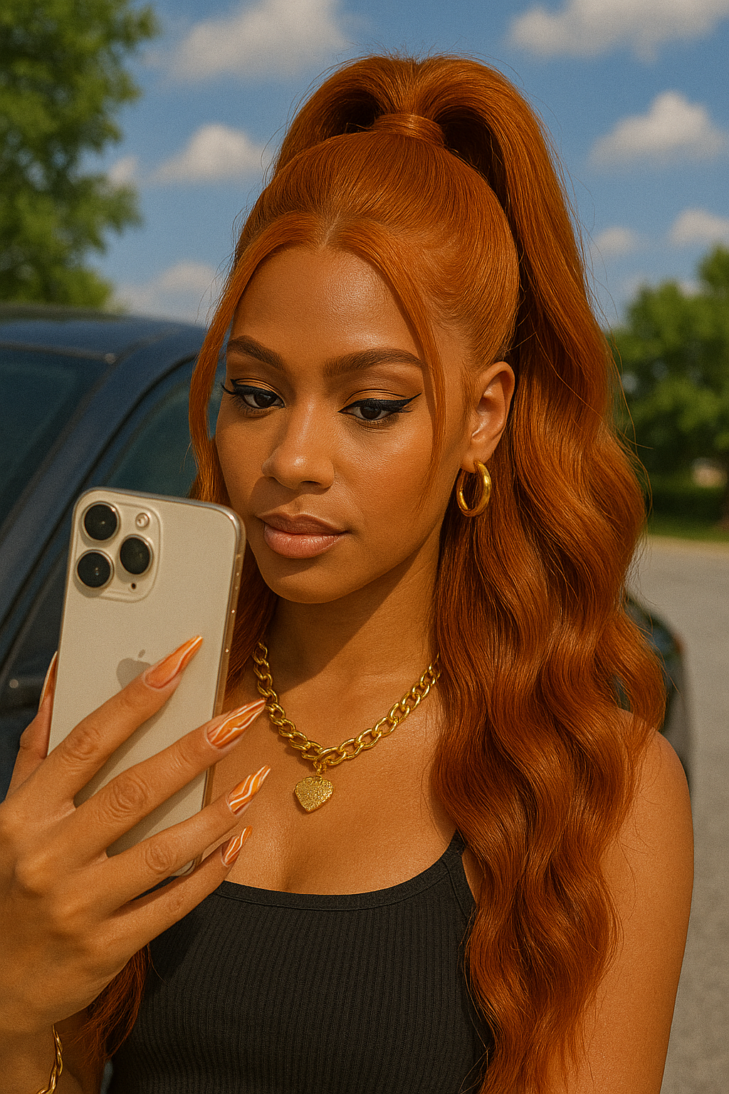 Glueless - 24 Inches Ginger 13"x4" Lace Front Body Wavy Wig Pre-Plucked Free Part 150% Density-100% Human Hair