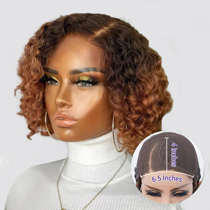 MOWEAVE - 10 Inches Trendy Mix Brown Short Cut Curly HD Lace Glueless Side Part Wig