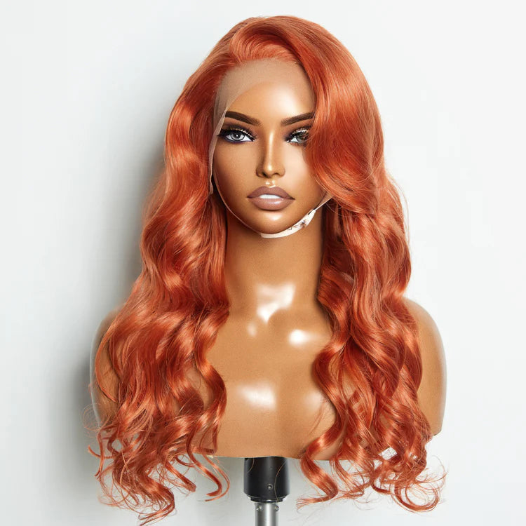 Glueless - 24 Inches Ginger 13"x4" Lace Front Body Wavy Wig Pre-Plucked Free Part 150% Density-100% Human Hair