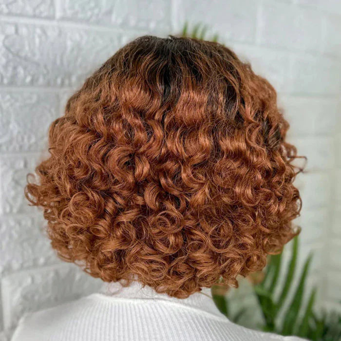 MOWEAVE - 10 Inches Trendy Mix Brown Short Cut Curly HD Lace Glueless Side Part Wig