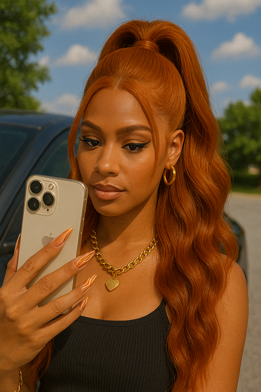 Glueless - 24 Inches Ginger 13"x4" Lace Front Body Wavy Wig Pre-Plucked Free Part 150% Density-100% Human Hair