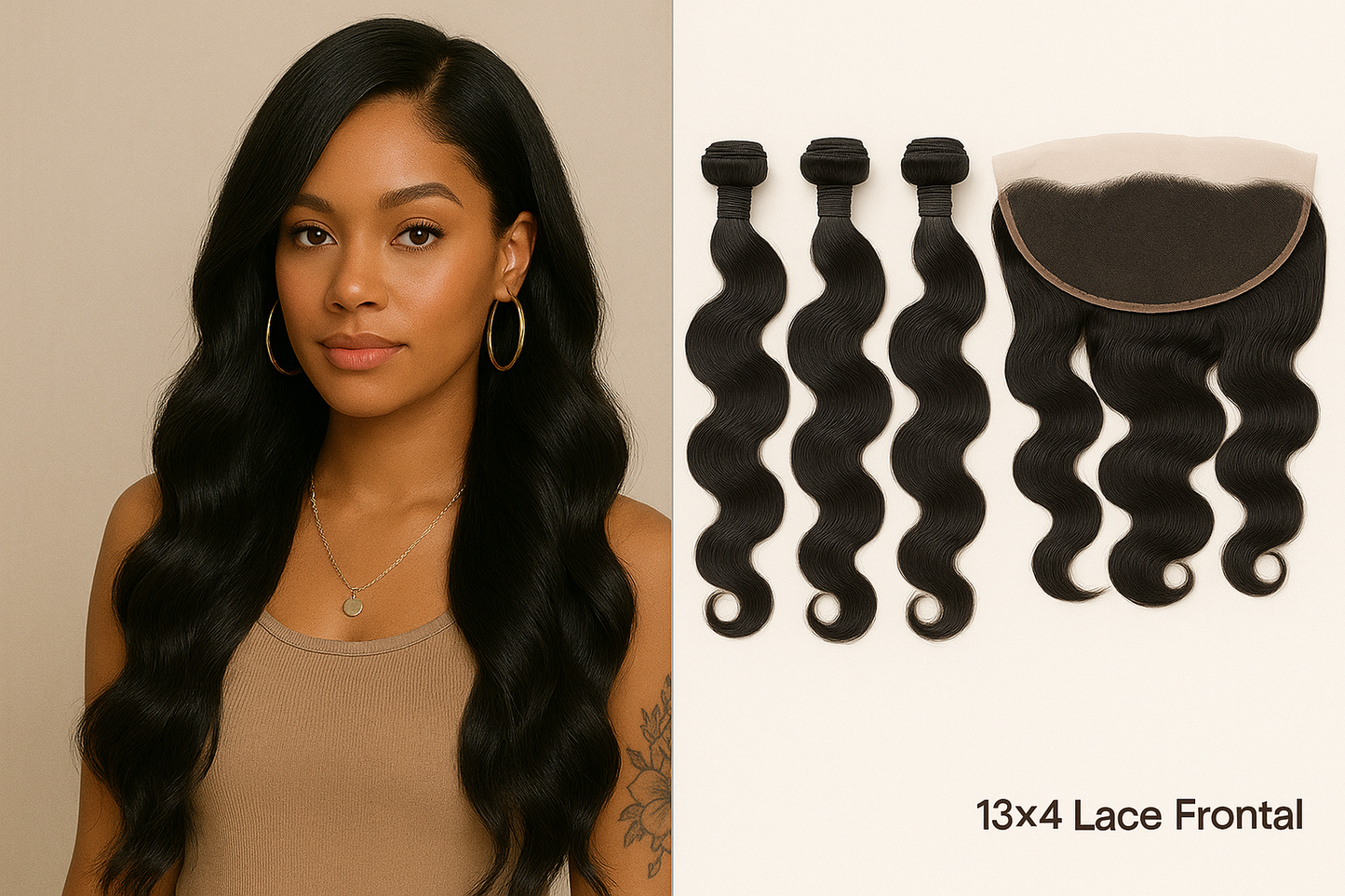 3 Body Wave Hair Bundles with 1 - HD Lace  Frontal (13x4)