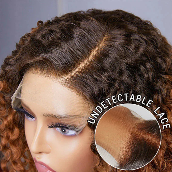 MOWEAVE - 10 Inches Trendy Mix Brown Short Cut Curly HD Lace Glueless Side Part Wig