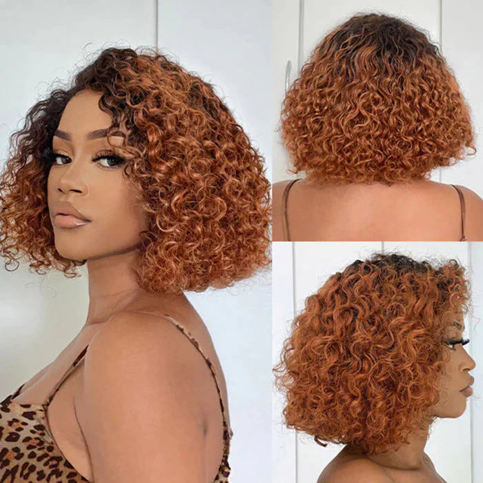MOWEAVE - 10 Inches Trendy Mix Brown Short Cut Curly HD Lace Glueless Side Part Wig