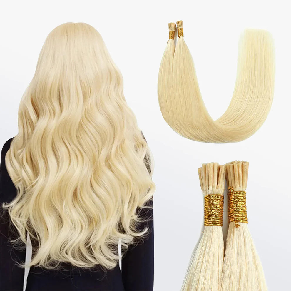 I - Tip Hair Extensions Natural Remy Human Hair (#613 Lightest Blonde )