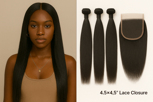 3  - Straight Hair  Bundles (11A Premium Brazilian) plus 1 - HD Lace Closure (4.5 x 4.5)