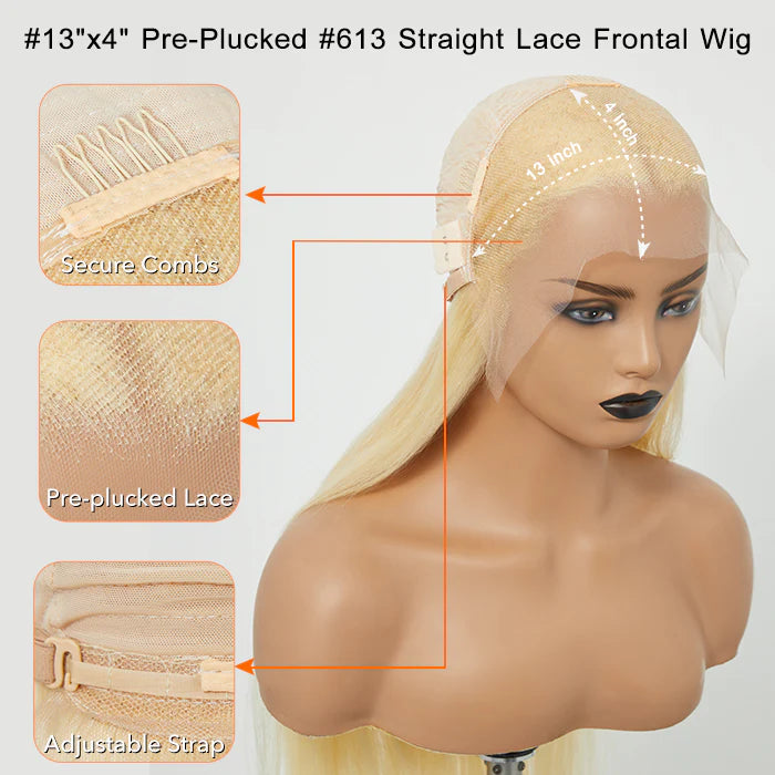 Pre-Plucked 13"x4" #613 Straight Lace Frontal Wig 200% Density - Human Hair 28-30 inches