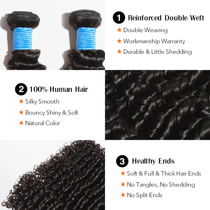 Bundle - Curly Virgin Brazilian Hair #1B Natural Black 12-32 inches