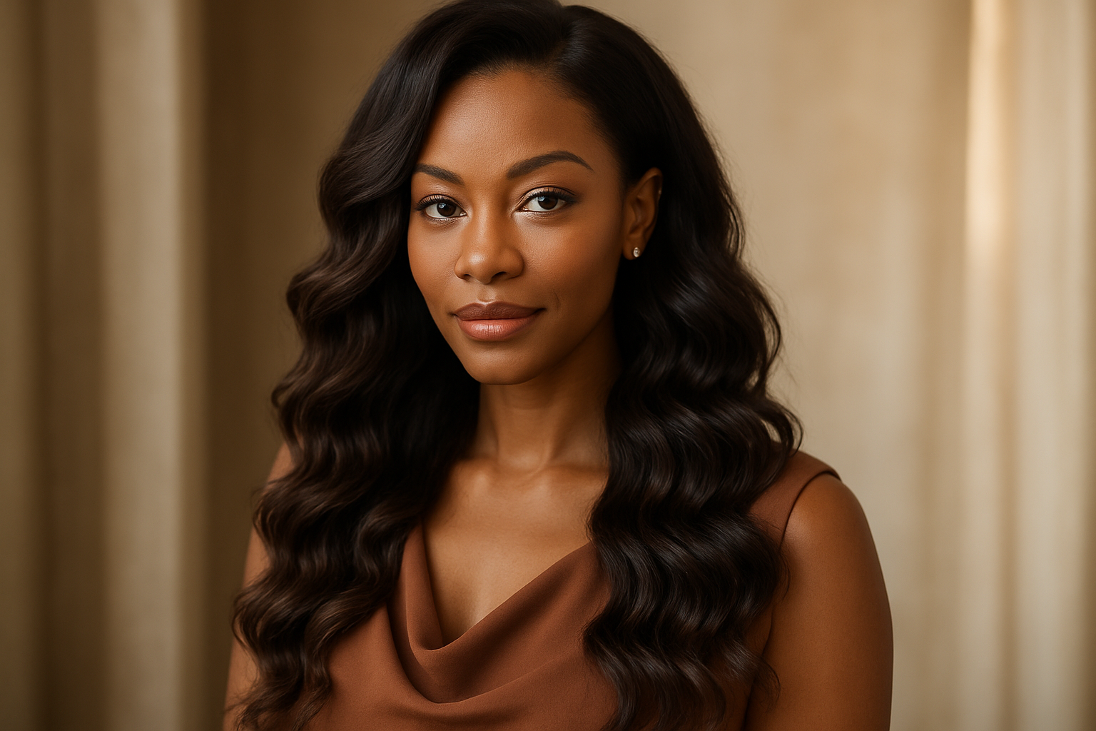 Beautiful black woman with wavy hair extensions 